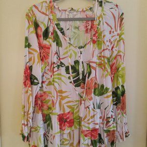 Style & Co Floral Blouse Poet Style Ruffles Tassel Size Medium Macys